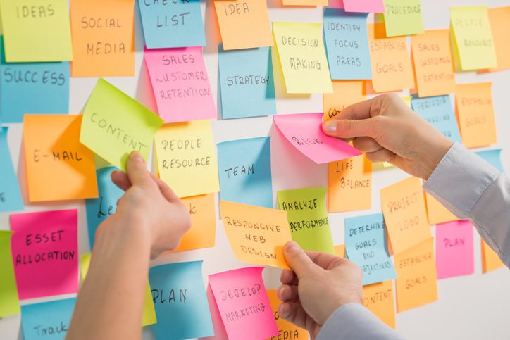 a wall of sticky notes for brainstorming